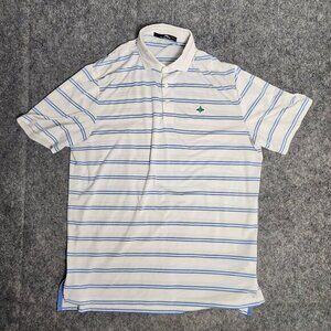 RLX Ralph Lauren Golf Shirt Men L Blue White Striped Polo Short Sleeve‎ Pullover